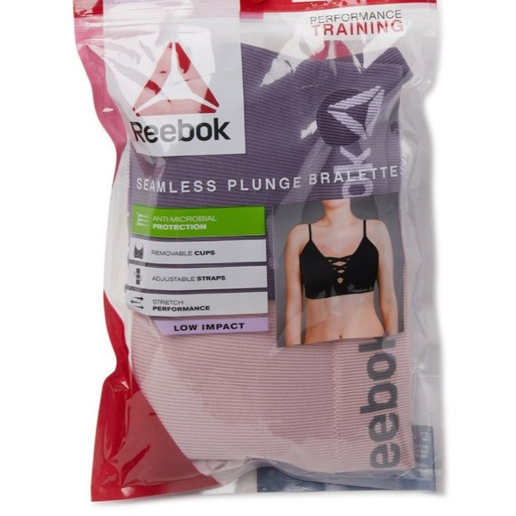 Reebok Women's Plunge Bralette, 2-Pack Super Stretchy Workout Lounge Size Large - Picture 1 of 3